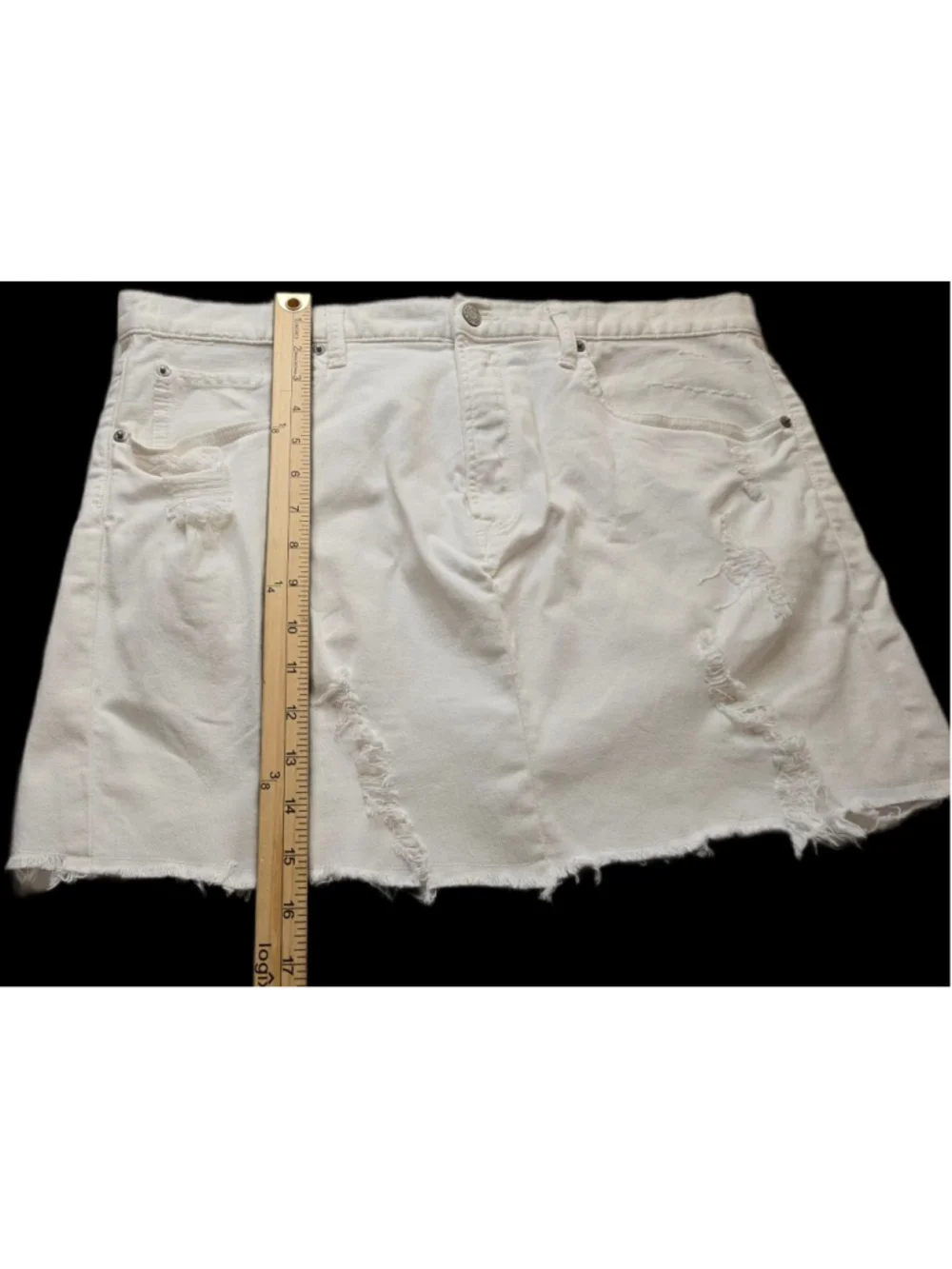 Gap Denim White Mini Skirt Womens Size 34 Distressed Stretch Jean Skirt Casual